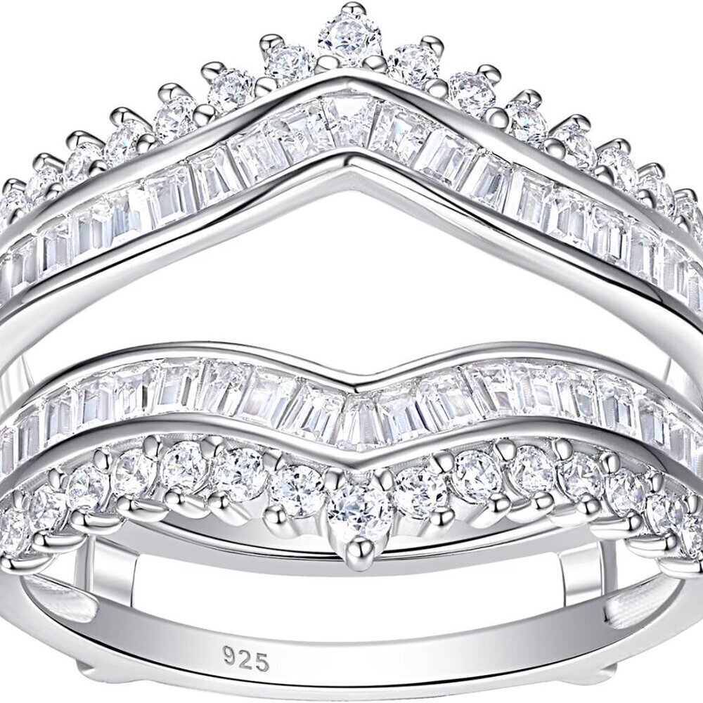Sterling Silver Bridal Ring Enhancer Cubic Zirconia Wedding Band Size 5-10